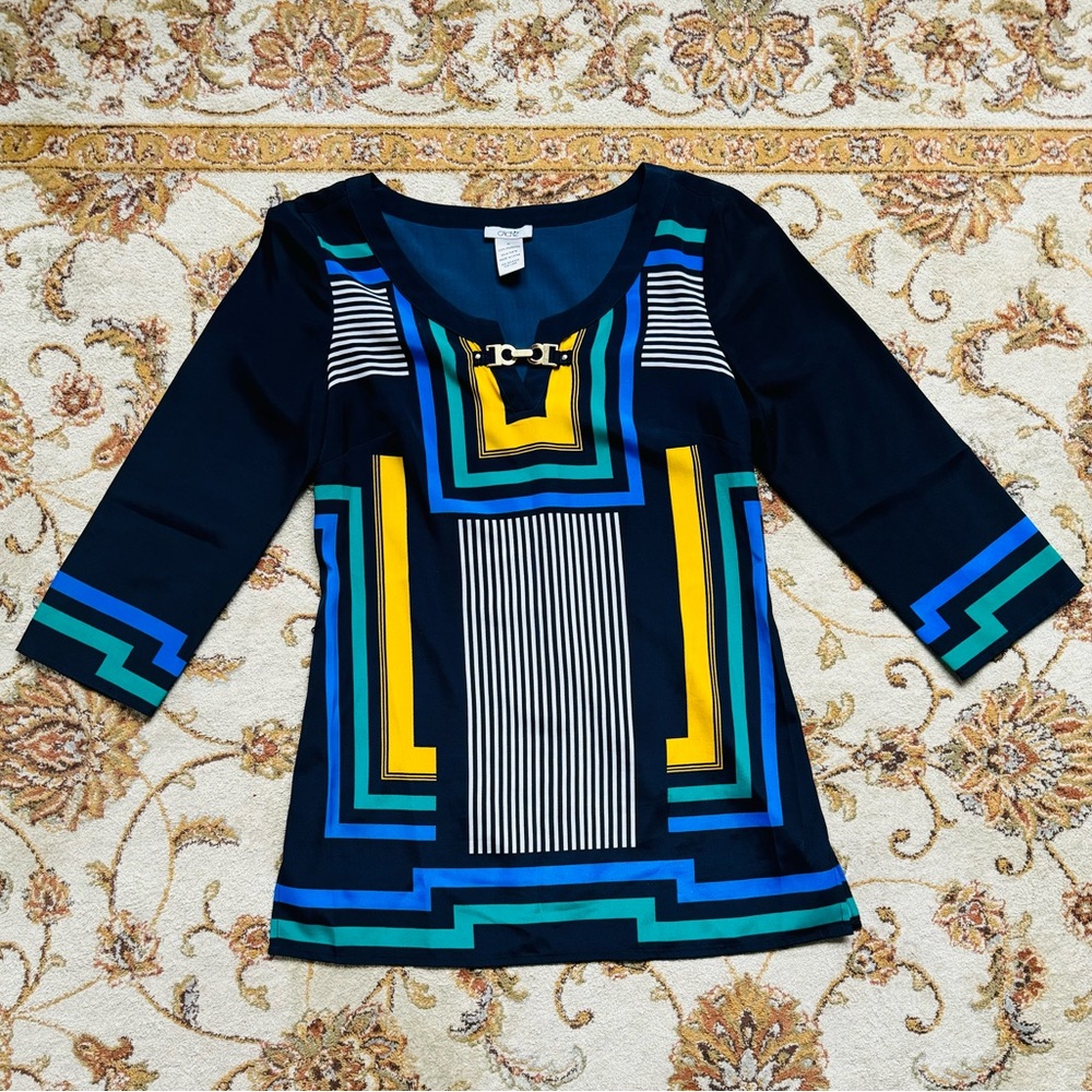 Vintage Cache Geometric Patterned Colorblock Top … - image 1